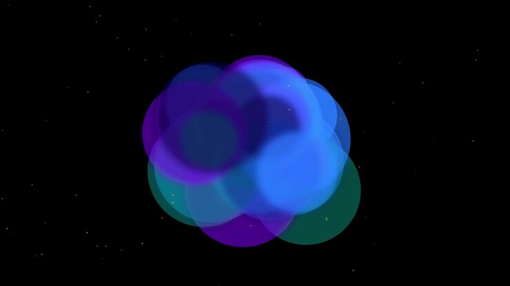 Grafica in movimento astratta con cerchi blu e viola luminosi