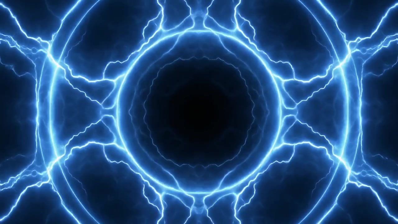 Motivo caleidoscopico astratto con fulmini blu