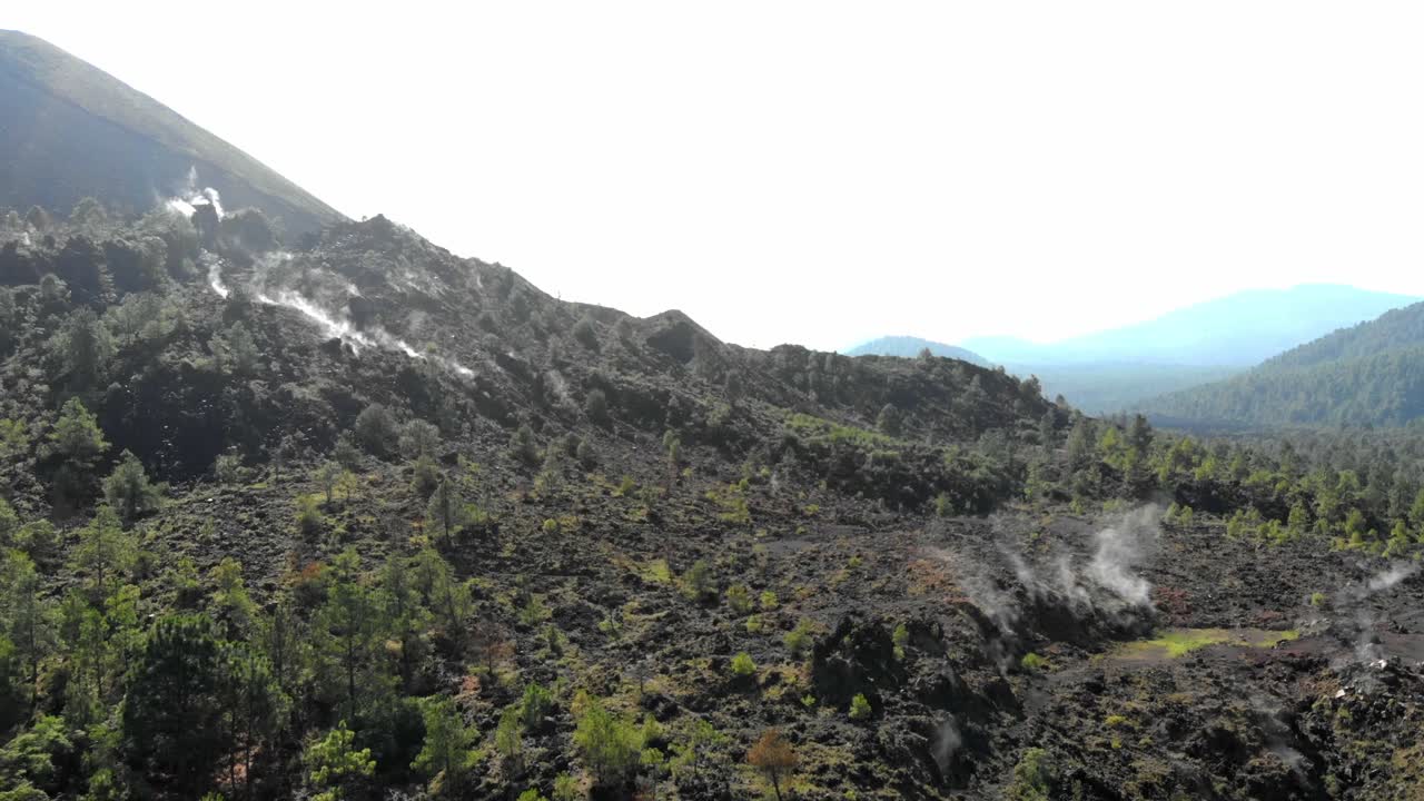 DRONE SHOT OVER DRIED LAVA FIELDS AT PARICUTIN VOLCANO