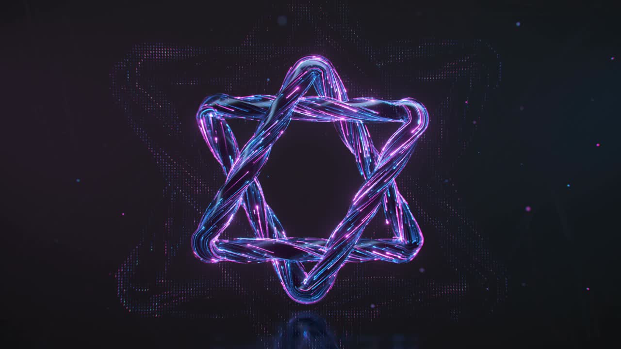 la estrella de david de neón 3d hace una animación de bucle sin costuras