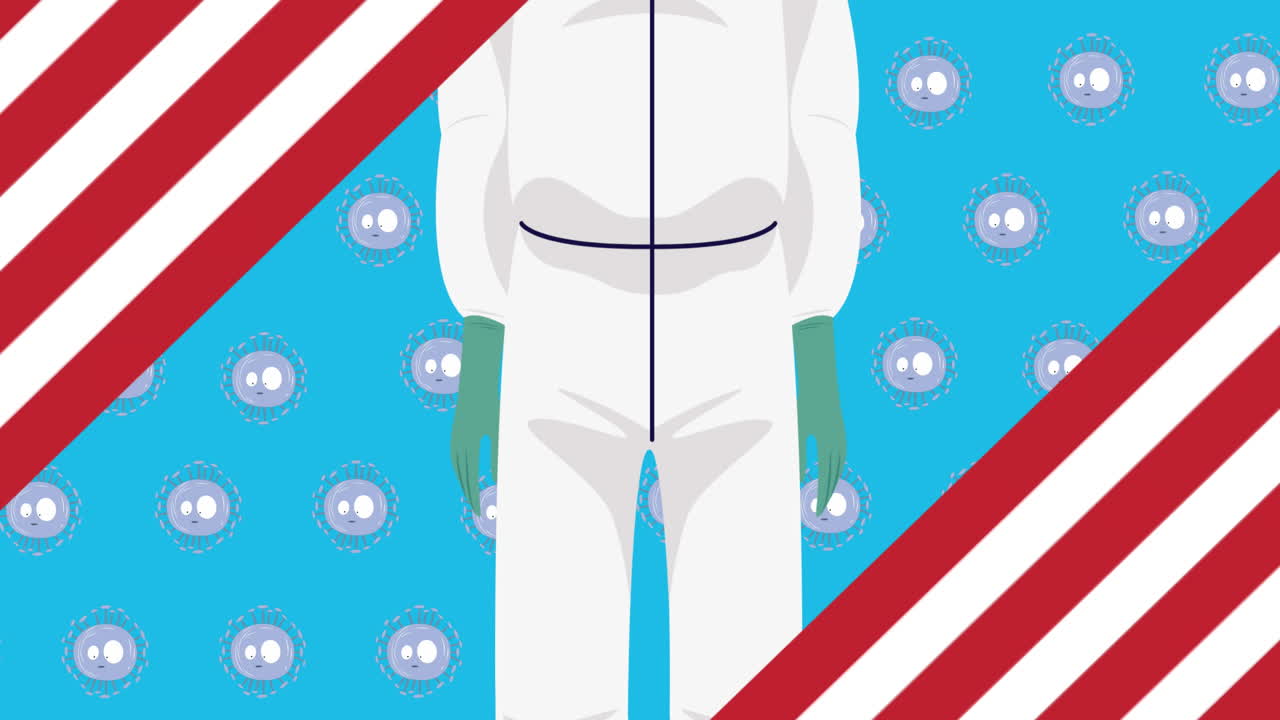 의사와 바이러스 세포 위에 미국 발의 애니메이션