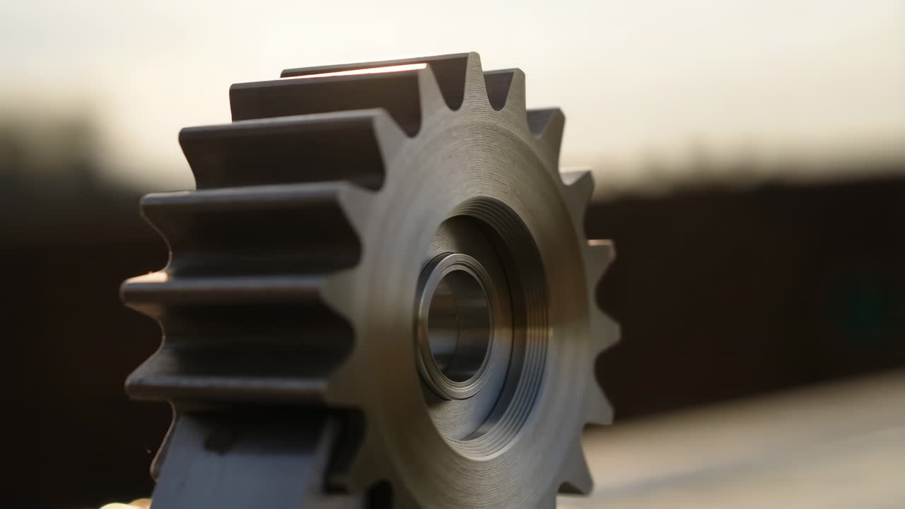 Close-up of a Metal Gear or Sprocket with Warm Bokeh Background