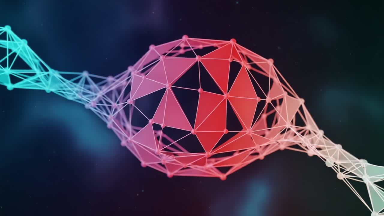 Visual Representation of a Digital Structure Showcasing Interconnected Geometric Patterns with a Blend of Vibrant Colors in a Futuristic Space Background