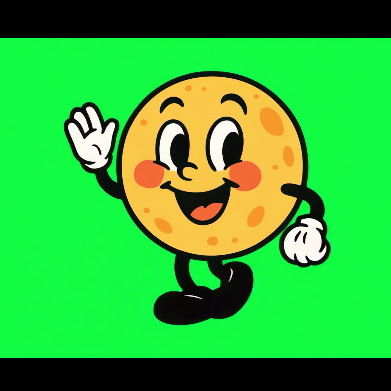 Cheerful cartoon moon character waving animation isolated asset, transparent 4K video, alpha