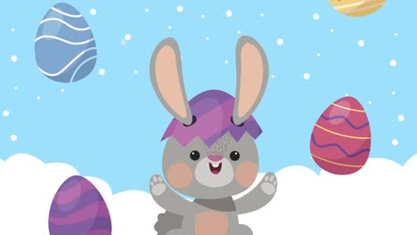 feliz animación de pascua con conejo lindo y huevos
