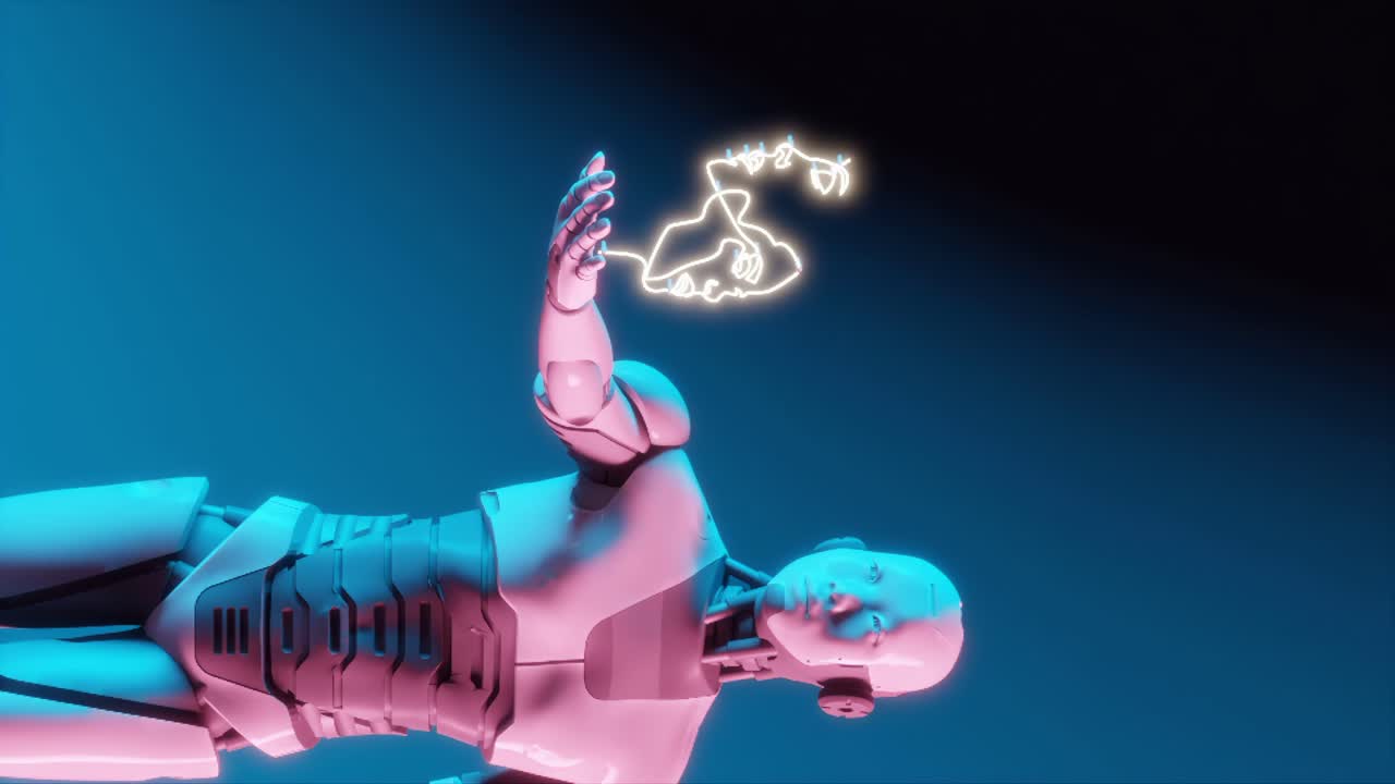 미래의 조화: 네온 얼굴 프로파일 수직 로