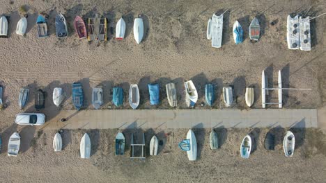 ancient boats on the sand aerial drone view from above small boats