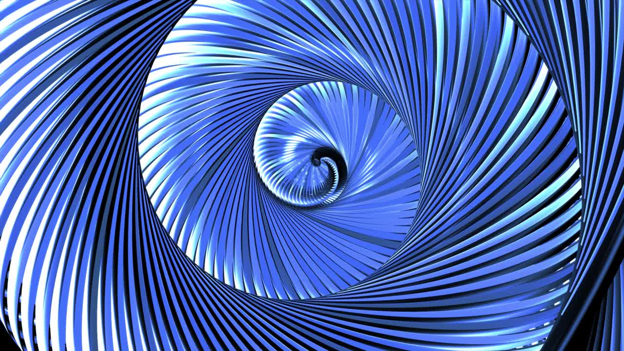 4k fondo oscuro con bucles abstractos con líneas curvas como tubos retorcidos en hélice y luz de neón azul que corre en tubos. composición redonda. bucle vj con luz de neon brillante. espiral abstracta.