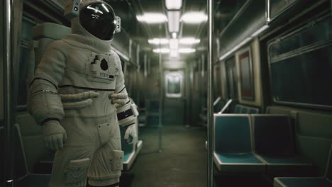 Astronaut-Im-Inneren-Des-Alten,-Nicht-Modernisierten-U-Bahnwagens-In-Den-USA