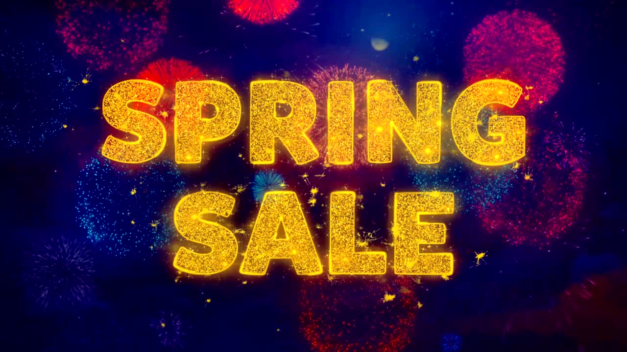 화려한 불꽃놀이 폭발 입자에 대한 봄 판매 텍스트