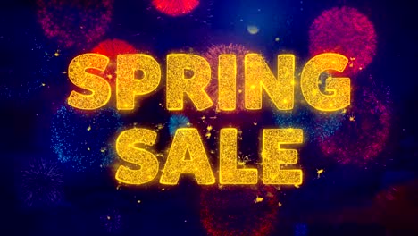 spring sale text on colorful firework explosion particles.