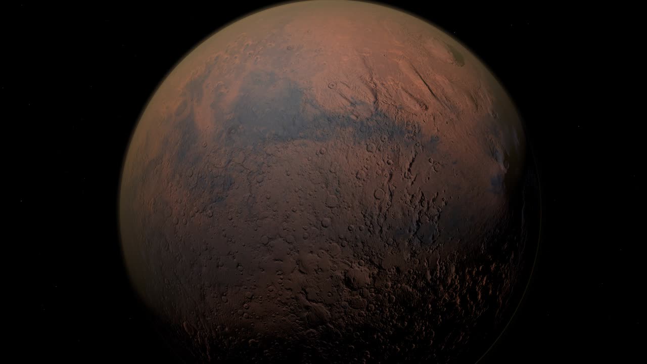 планета марс вращается в космическом пространстве.. орбита планеты марс. путешествие на красную планету марс в космосе. элементы этого видео предоставлены наса.