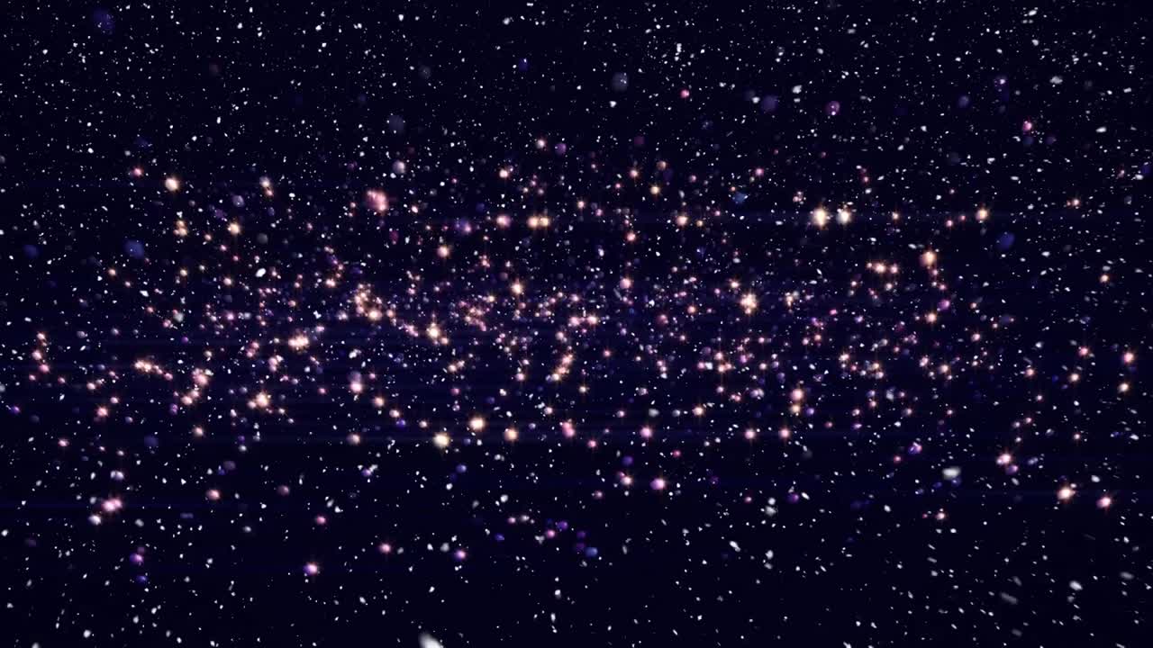 어두운 배경 위에 떨어지는 보라색 빛의 반점이 애니메이션