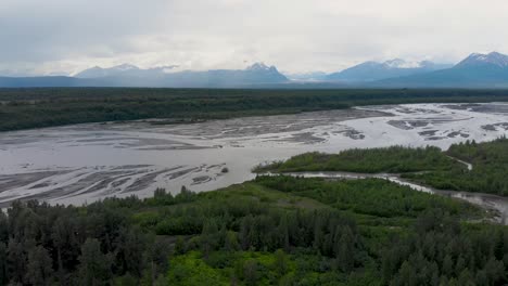 4k drone video of chulitna river and troublesome creek near denali state park in alaska