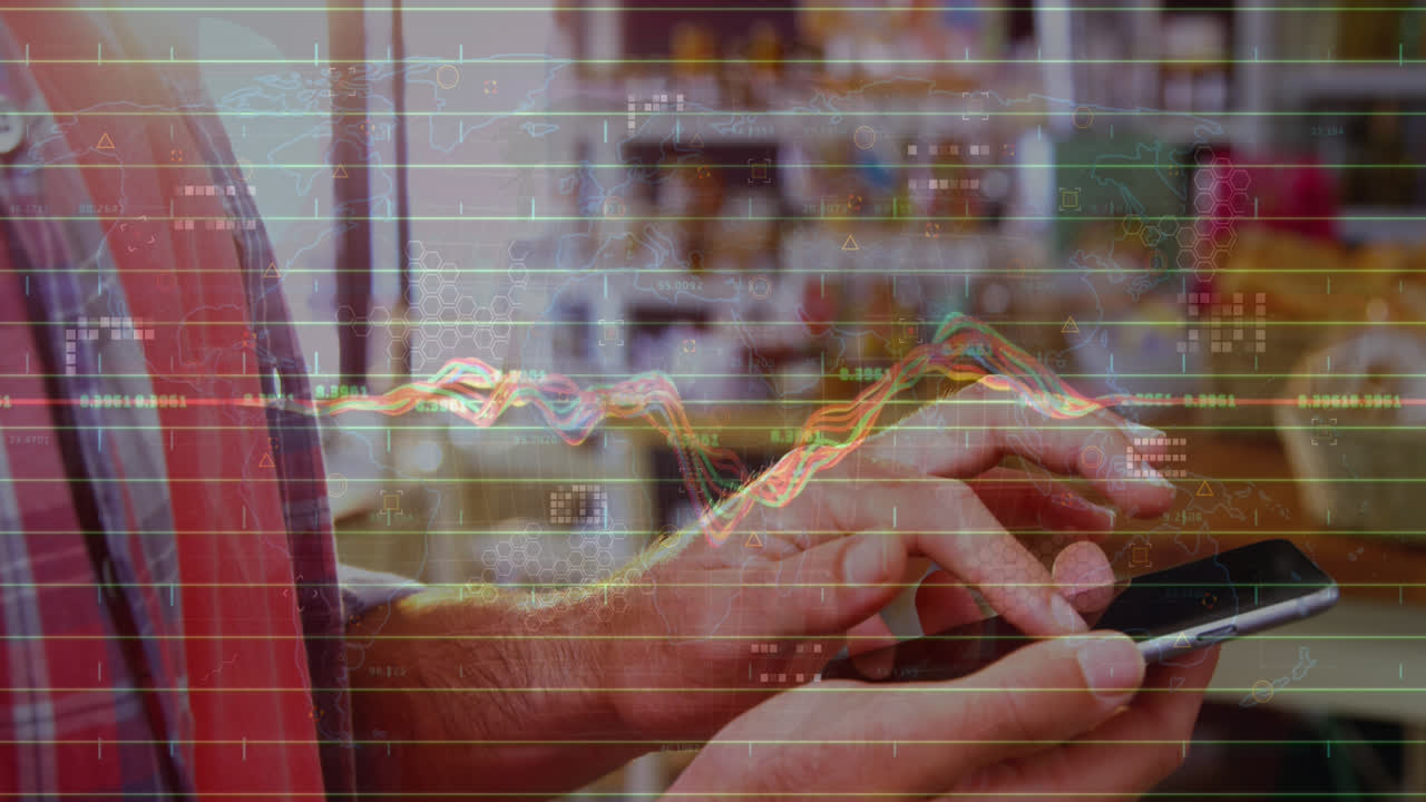 스마트 폰을 사용하여 손으로 데이터 처리의 애니메이션