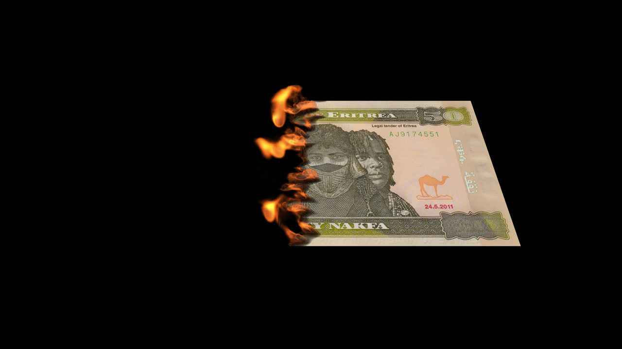 Burning Eritrean 50 Nakfa Banknote