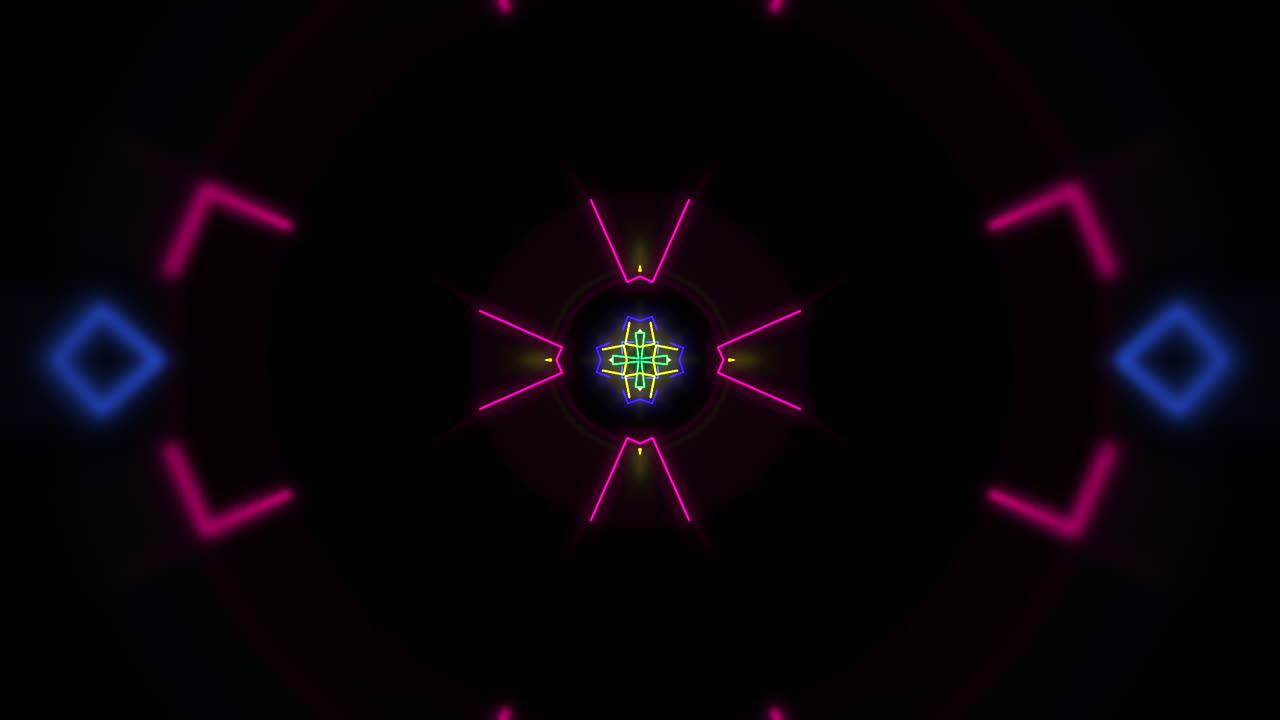 forme geometriche arcobaleno al neon nello spazio buio