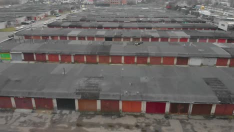 a massive area of old vintage car garage construction from the bird eye view