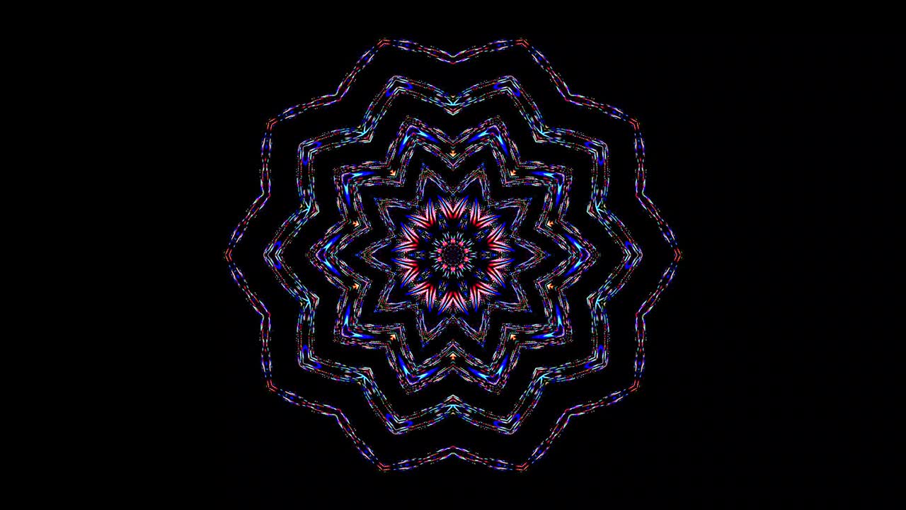 forma redonda animada de luces intermitentes multicolores, sobre un fondo negro