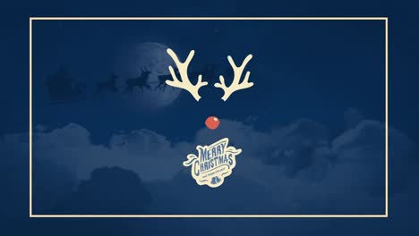 메리 크리스마스 텍스트와  ⁇ 은 코의 애니메이션 밤 풍경