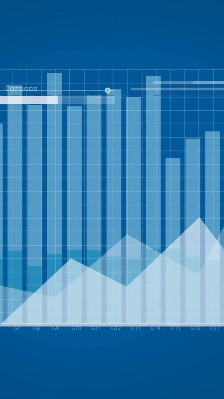 Animation of financial data processing on blue background