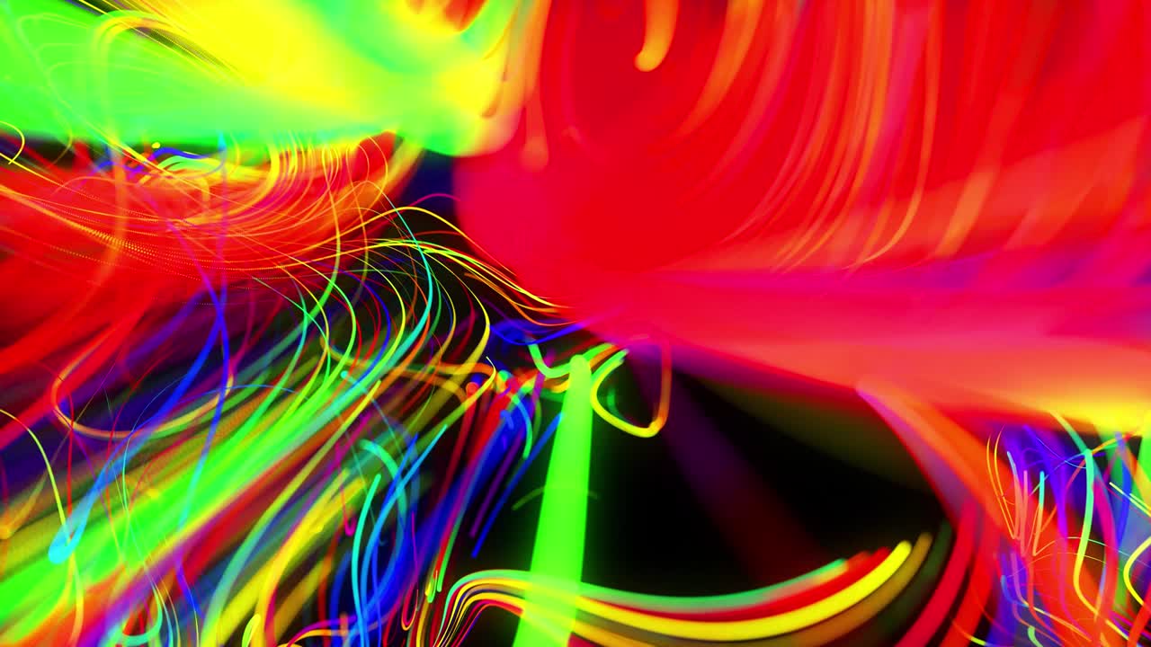 el flujo de fondo abstracto de las líneas de brillo. las partículas de luces en funcionamiento se forman en el espacio 3d brillando hermosas líneas curvas como una bola de cables quemándose con luz de neón. hermoso fondo creativo en bucle en 4k.