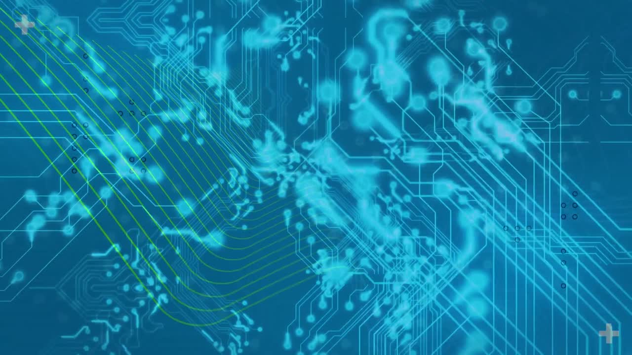 파란색 배경의 복사 공간에 대한 마이크로프로세서 연결의 애니메이션