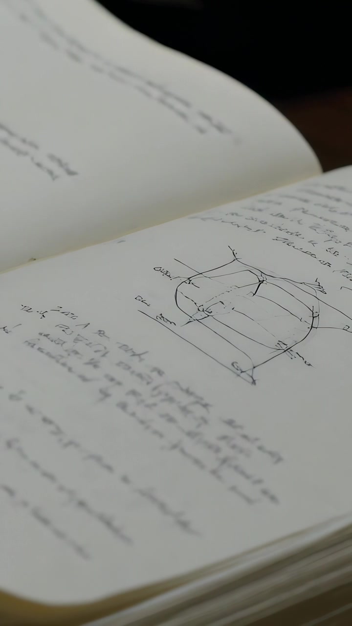 Vertical video: Shifting cuffed hand checking sketch on wooden table closing leather folio ending
