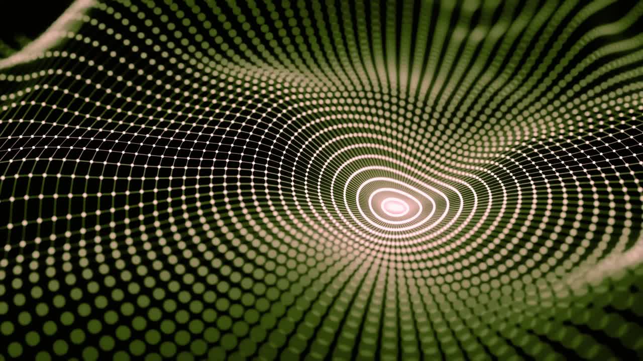 Abstract Digital Network Grid Undulating with Glowing Dots