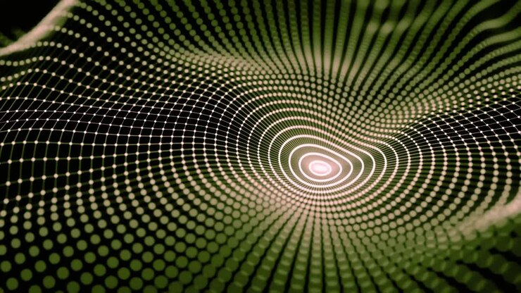 Abstract Digital Network Grid Undulating with Glowing Dots