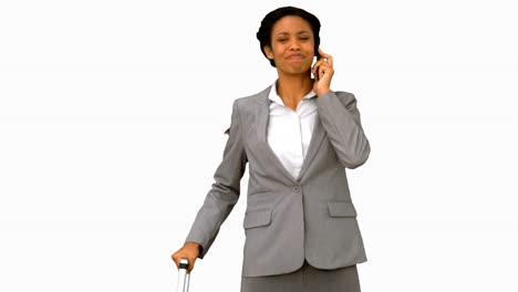 Late-woman-throwing-her-phone-on-white-screen-in-slow-motion