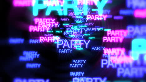 bewegung der neontextparty im dunklen hintergrund