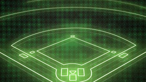 animation of neon sports stadium over green circles in row on black background