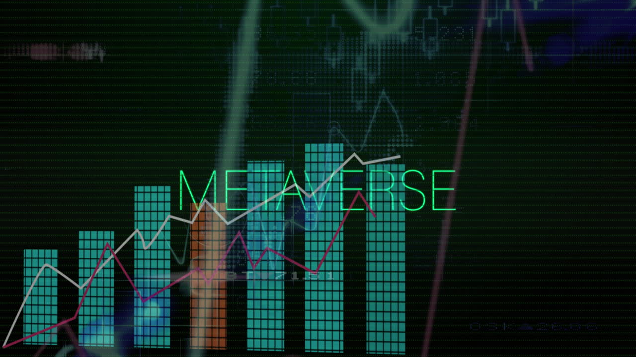 animación de texto metaverso, estadísticas y procesamiento de datos.