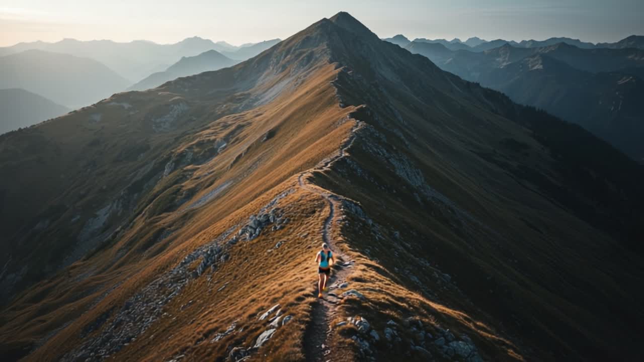 A Serene Journey Through Majestic Mountain Trails: Capturing the Essence of Adventure in Nature's Splendor with a Hiker on a Breathtaking Ridge