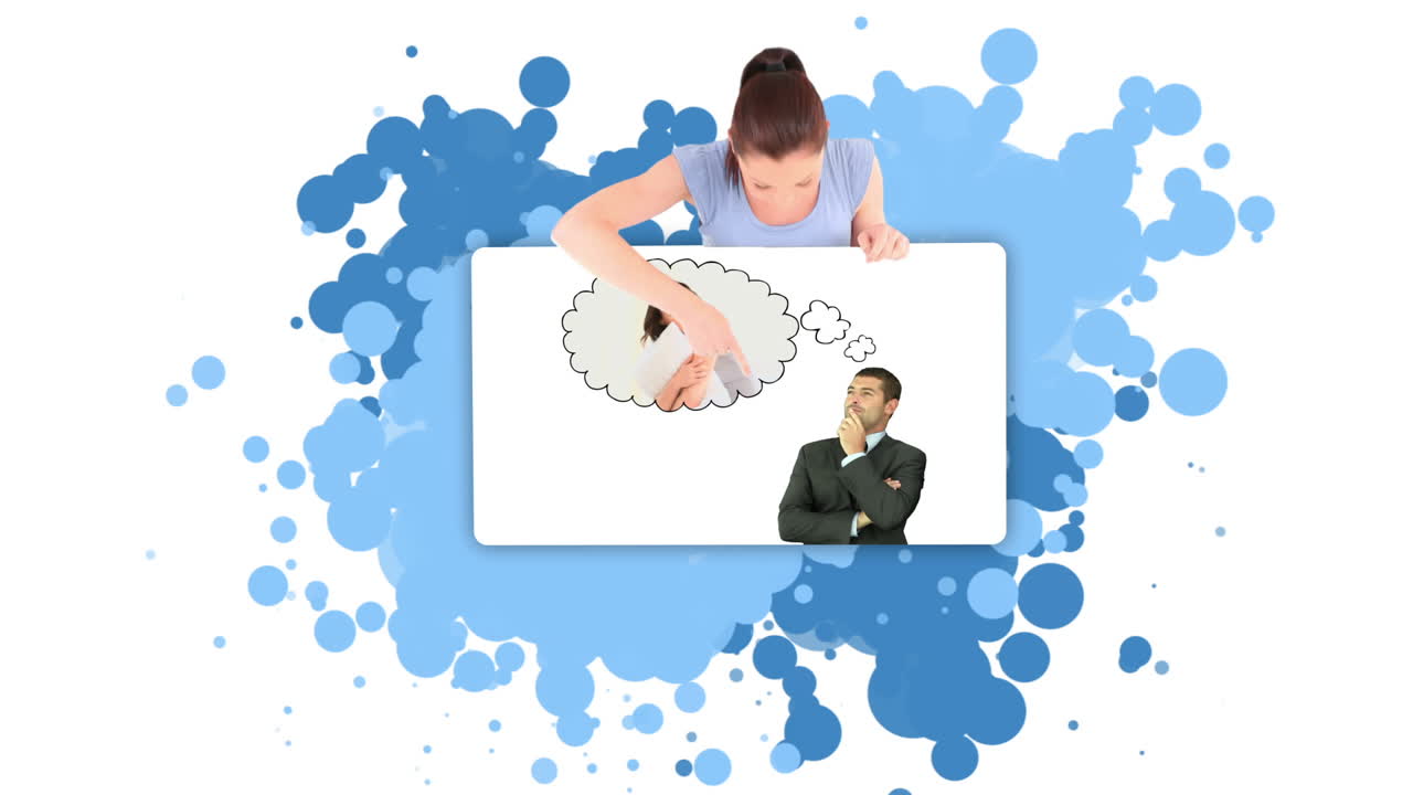 여자친구에 대해 생각하는 사업가를 보여주는 여자