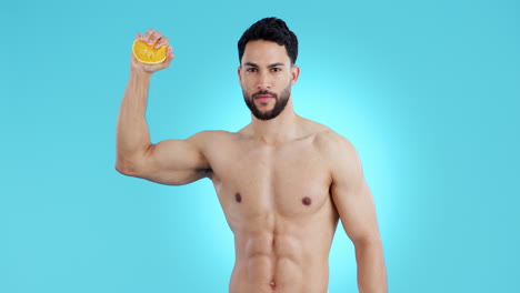 retrato, salud y un hombre con una naranja