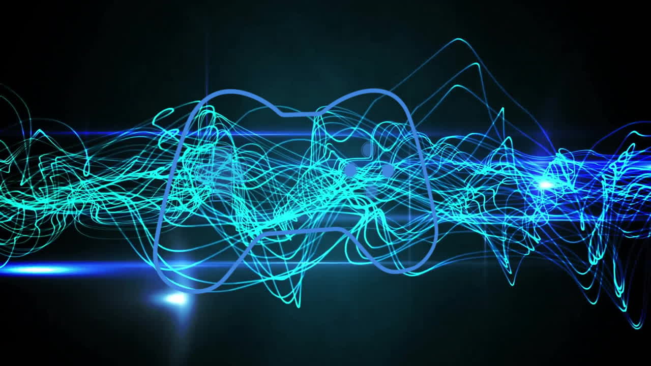 Animation of abstract blue light waves forming patterns on dark background