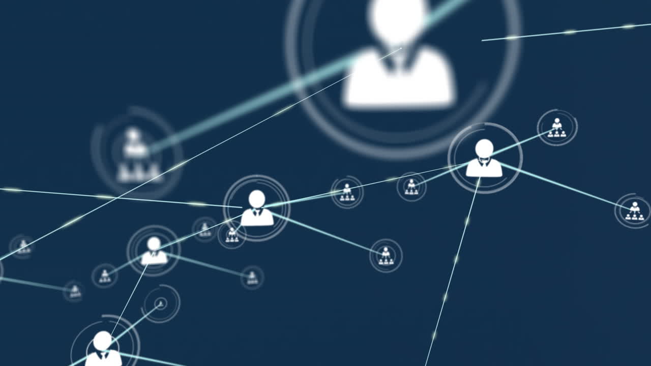 animación de la red de conexiones con iconos sobre diversas personas de negocios en la oficina