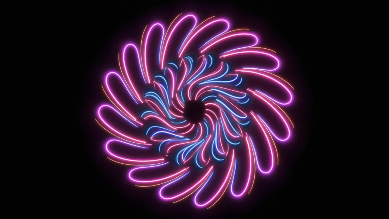 Motivo floreale astratto rotante neon rosa e blu