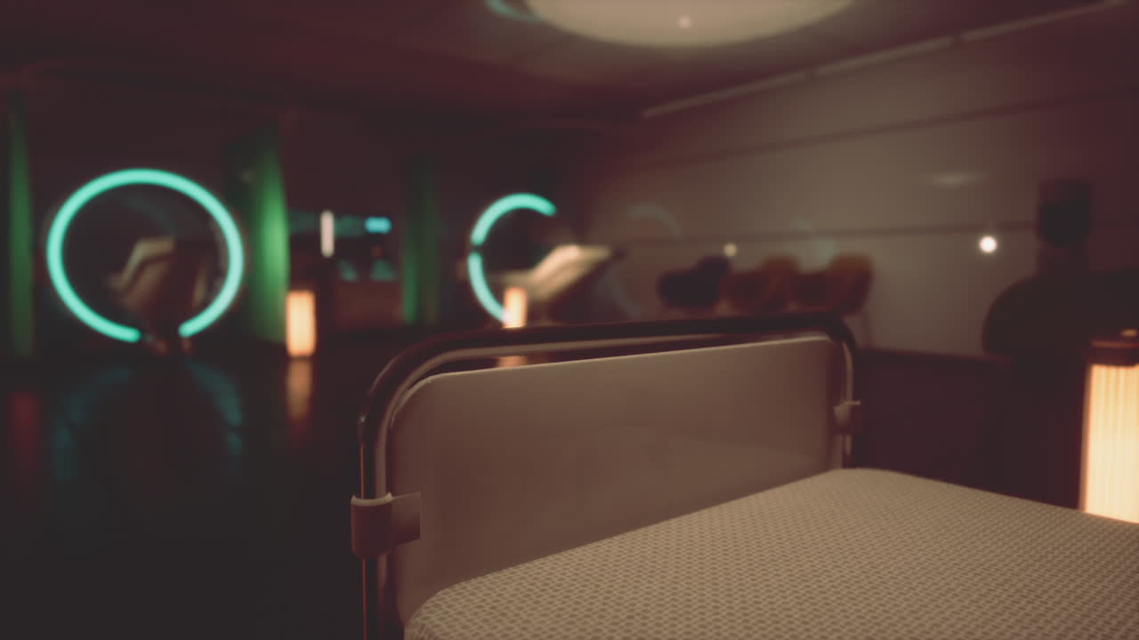 침대가 있는 미래의 병원 방