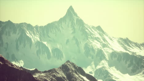 panoramic mountain view of snow capped peaks and glaciers