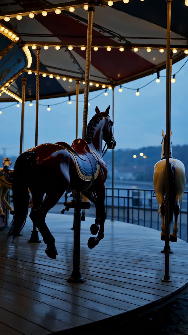 Carousel Horses Lit Up at Dusk