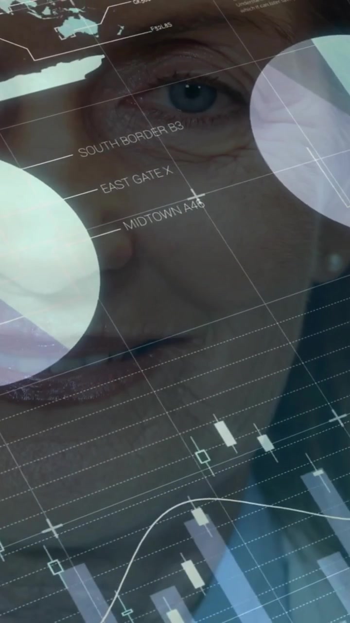 Animation of financial data processing over caucasian female doctor