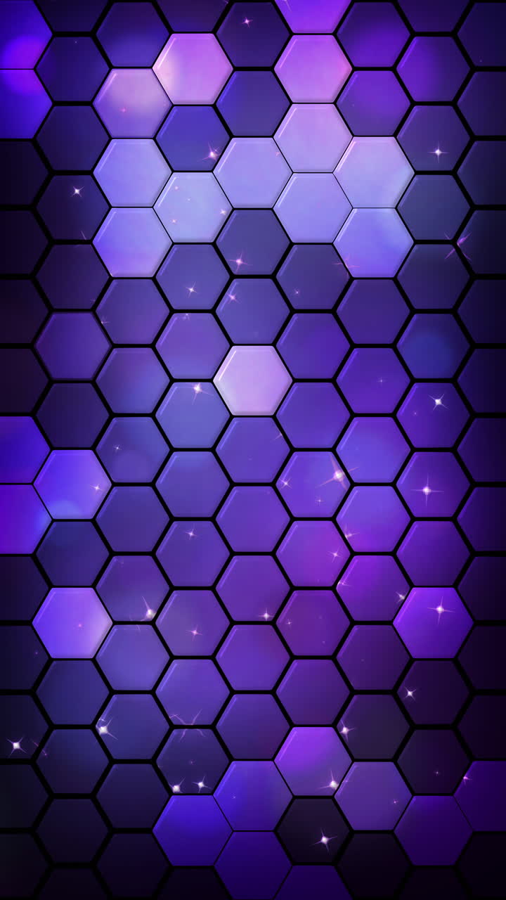 Dynamic Hexagonal Grid with Glowing Purple and Pink Lights