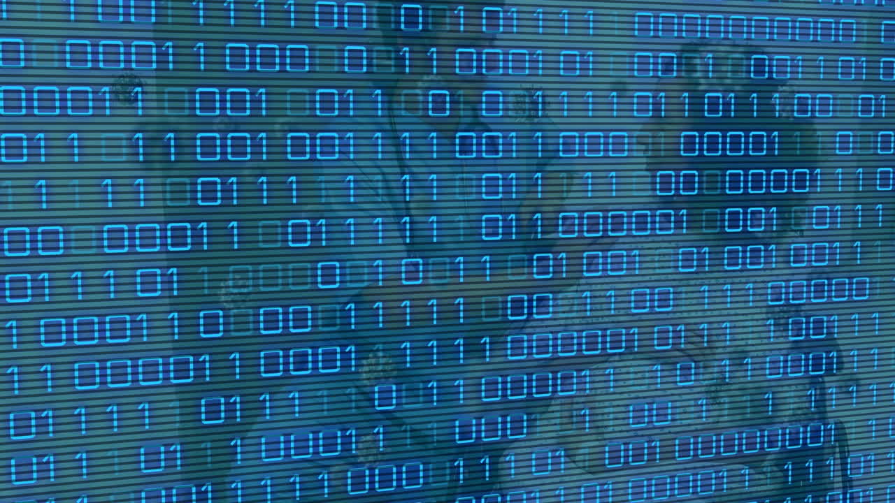 Animation of data processing over caucasian male doctor talking