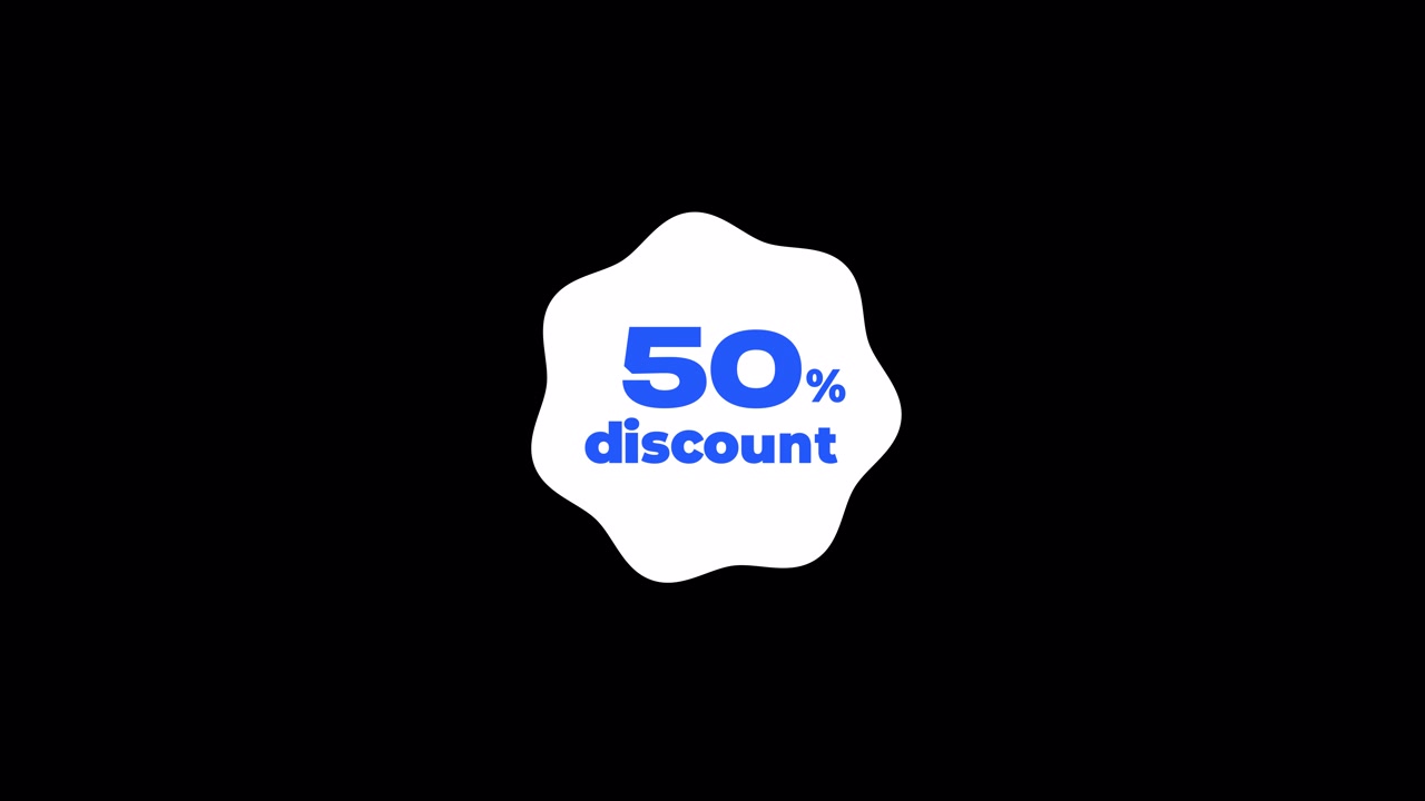 Animazione grafica promozionale con sconto del cinquanta percento.
