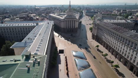 aerial flying towards parliament of bulgaria building in sofia