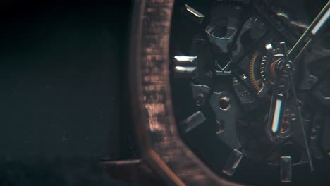 a macro slose-up shot of a mechanic hand watch, vintage technology, retro mechanism, octagon goden design, cinematic studio lighting, commercial footage, detailet 4k video, pan right