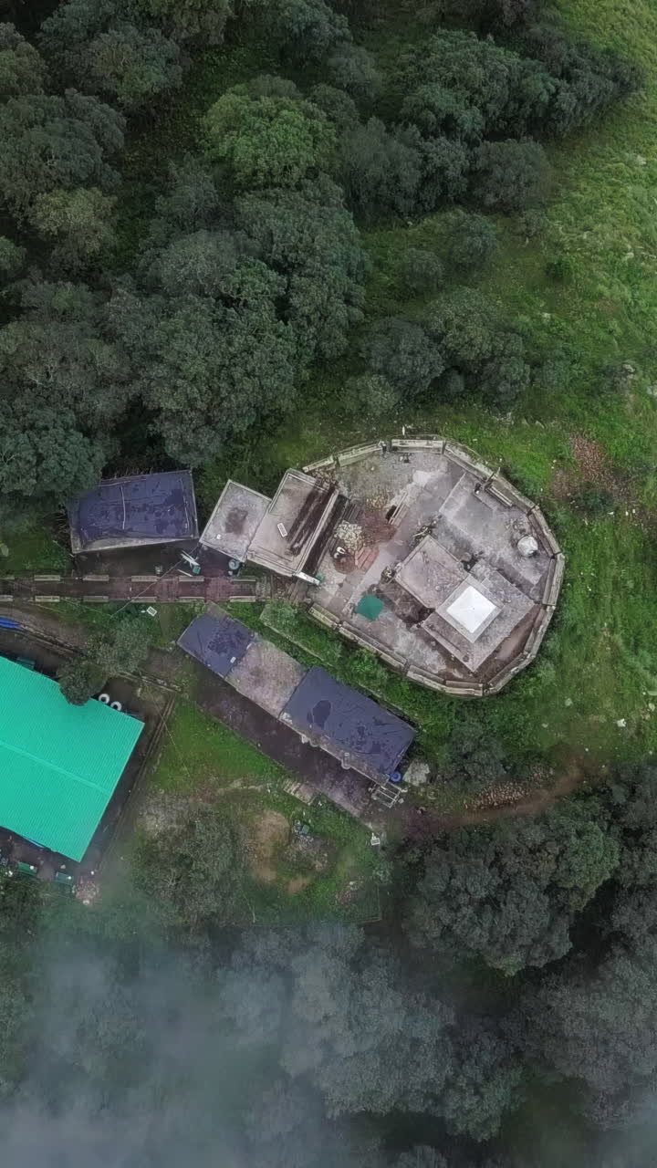 Luftfoto af strukturer i en bjergskov